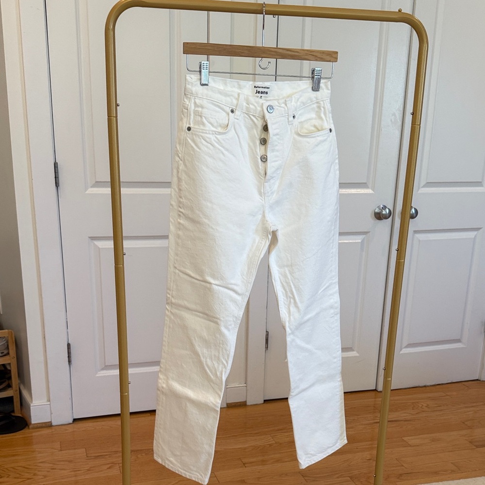 Reformation White Straight Leg Jeans